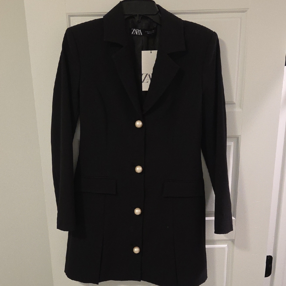 Zara Black Structured Blazer Dress Pearl